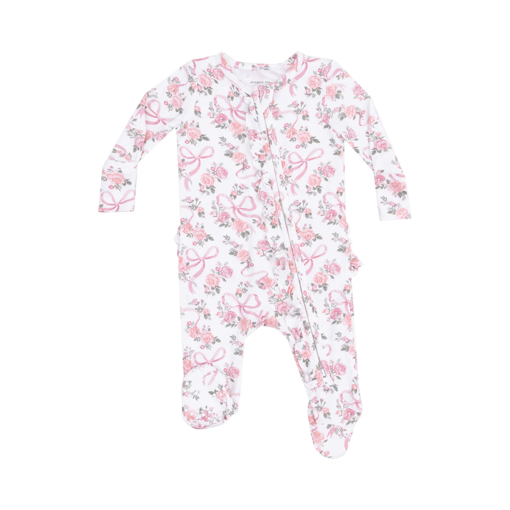 Angel Dear 2 Way Zipper Footie - Ribbons and Flowers Ruffle