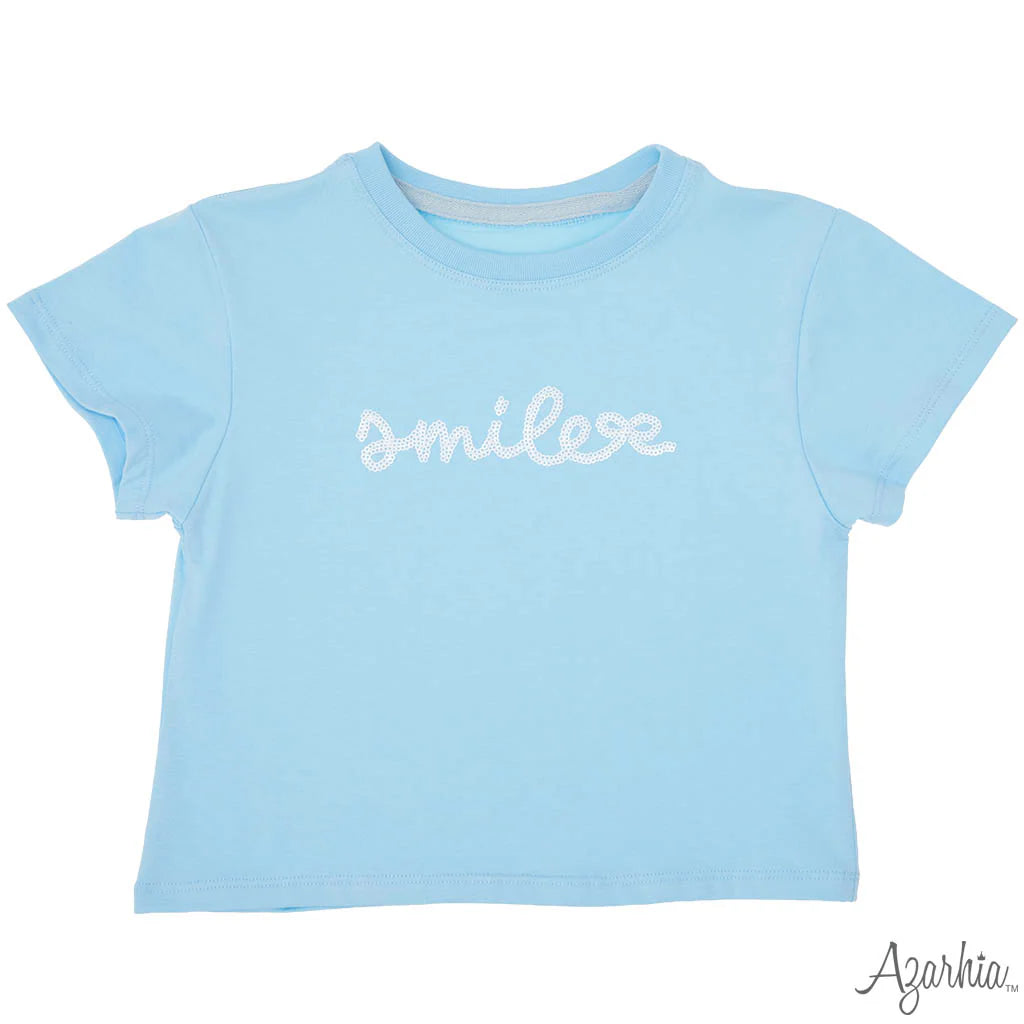 Azarhia Sequin Smile Light Blue Ringer Boxy