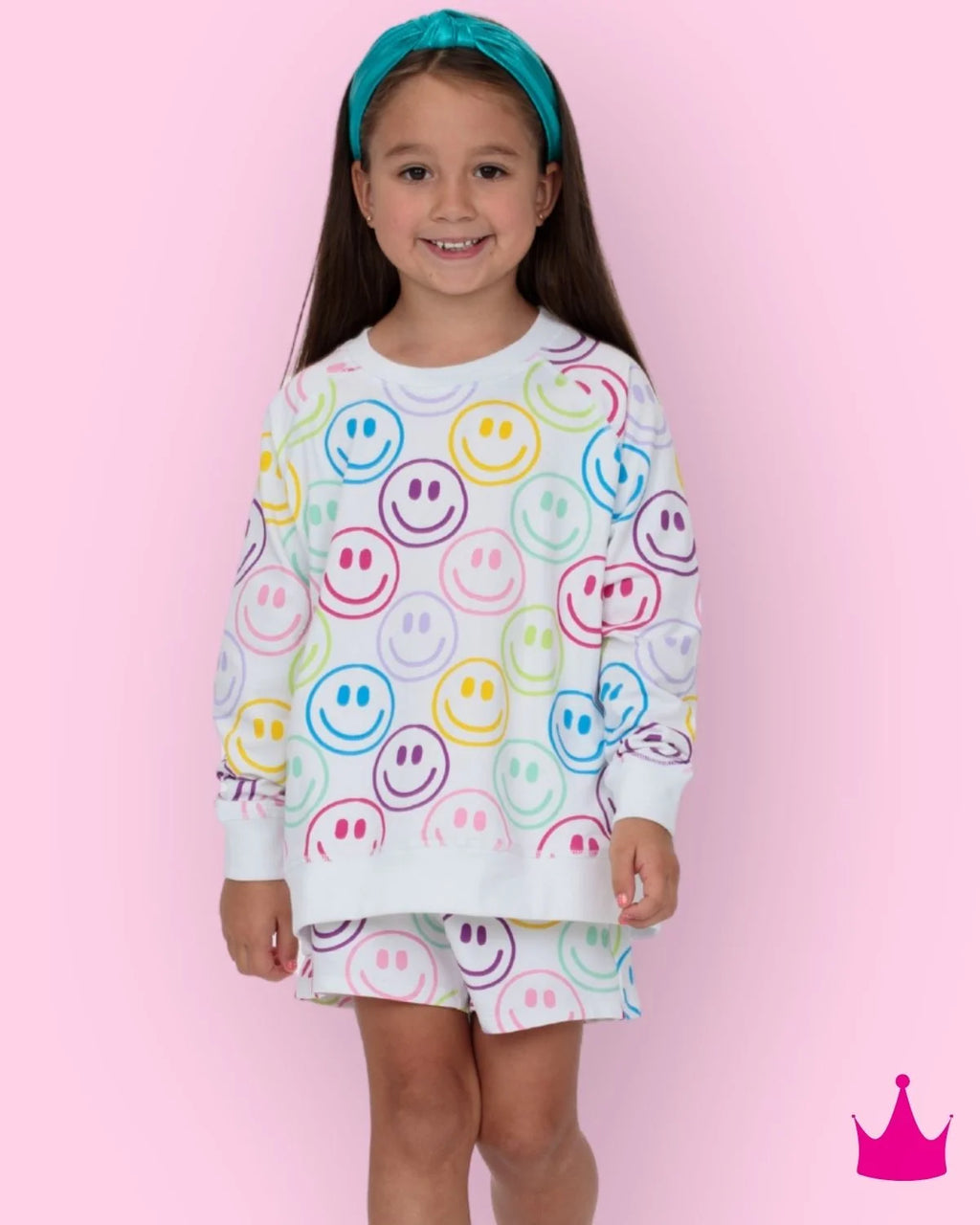 Azarhia Bright Smiley Faces White Oversized Sweatshirt