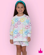 Azarhia Bright Smiley Faces White Oversized Sweatshirt
