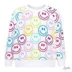 Azarhia Bright Smiley Faces White Oversized Sweatshirt