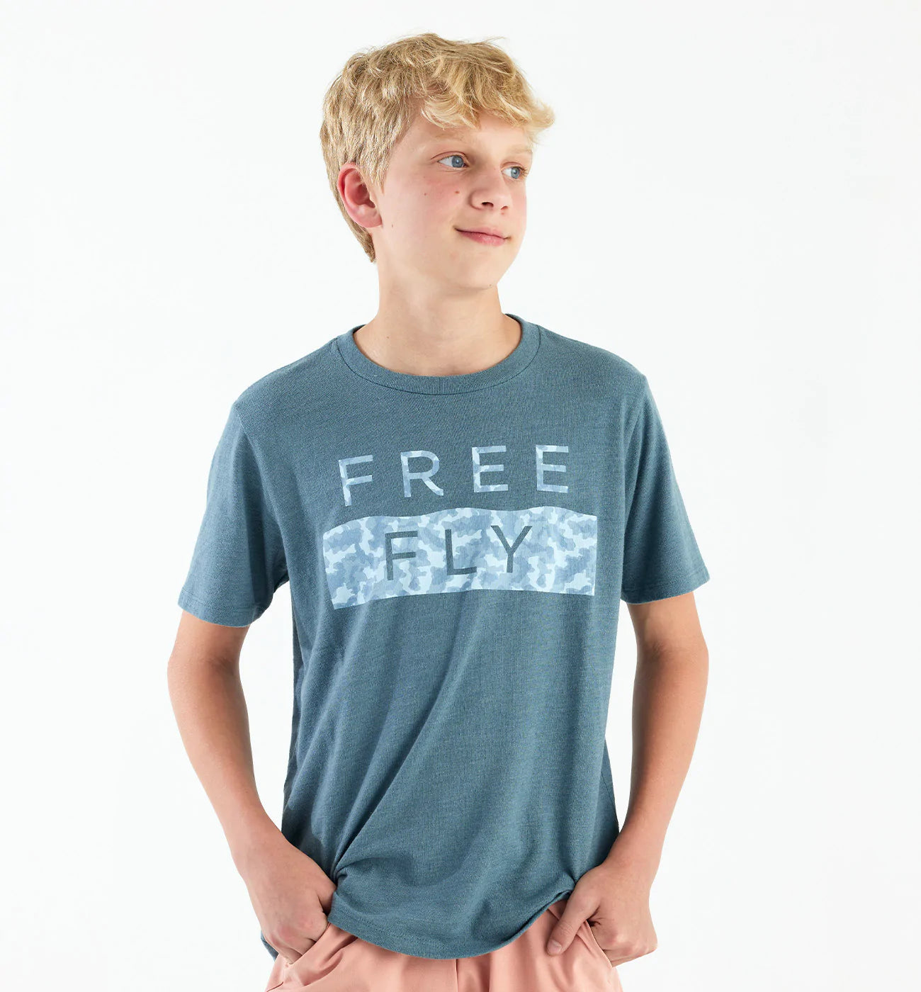 Youth Wave Camo Tee Heather Slate Blue