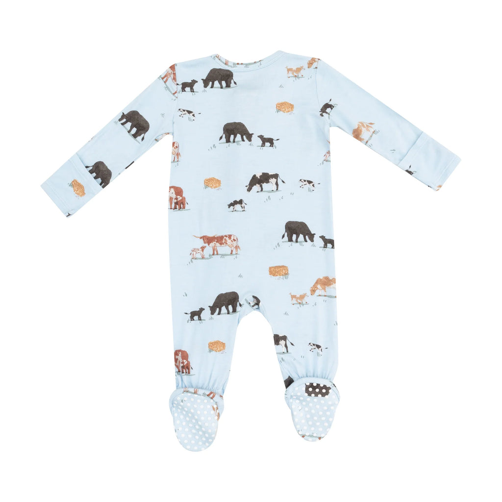 Angel Dear 2 Way Zipper Footie - Cow Families Blue