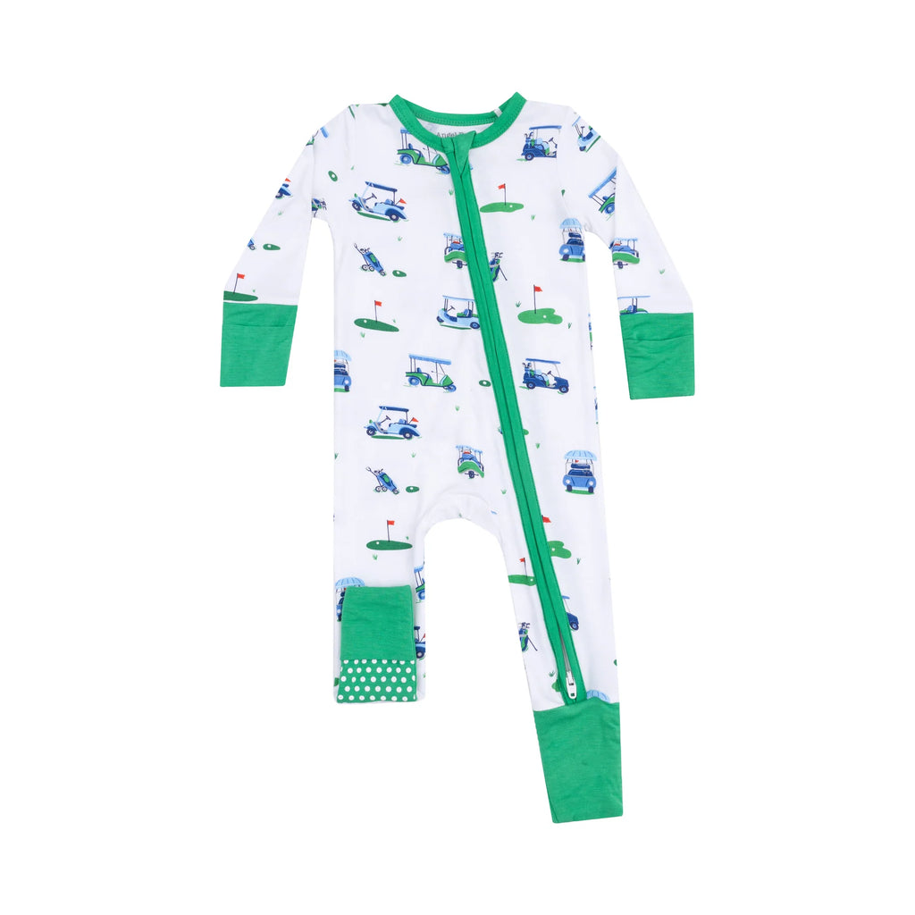 Angel Dear 2 Way Zipper Romper - Vintage Golf Carts Blue