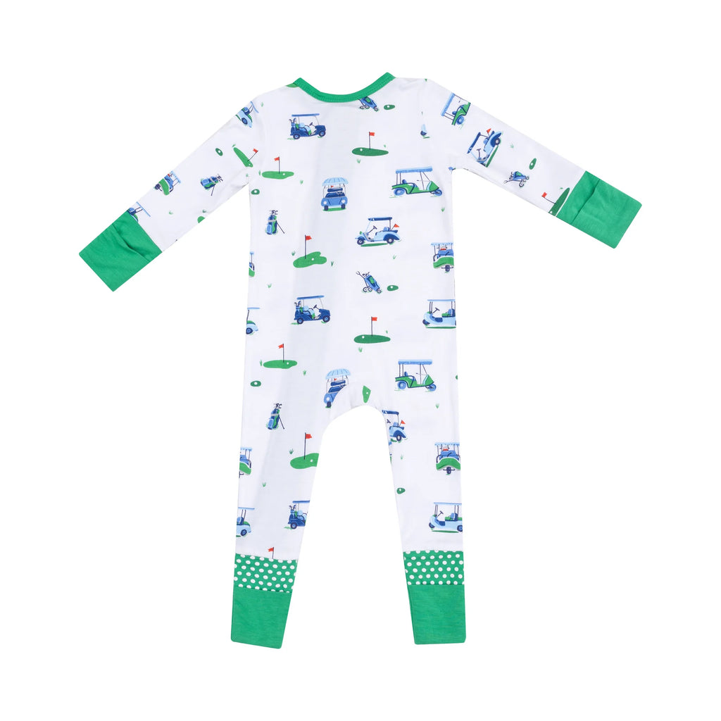 Angel Dear 2 Way Zipper Romper - Vintage Golf Carts Blue