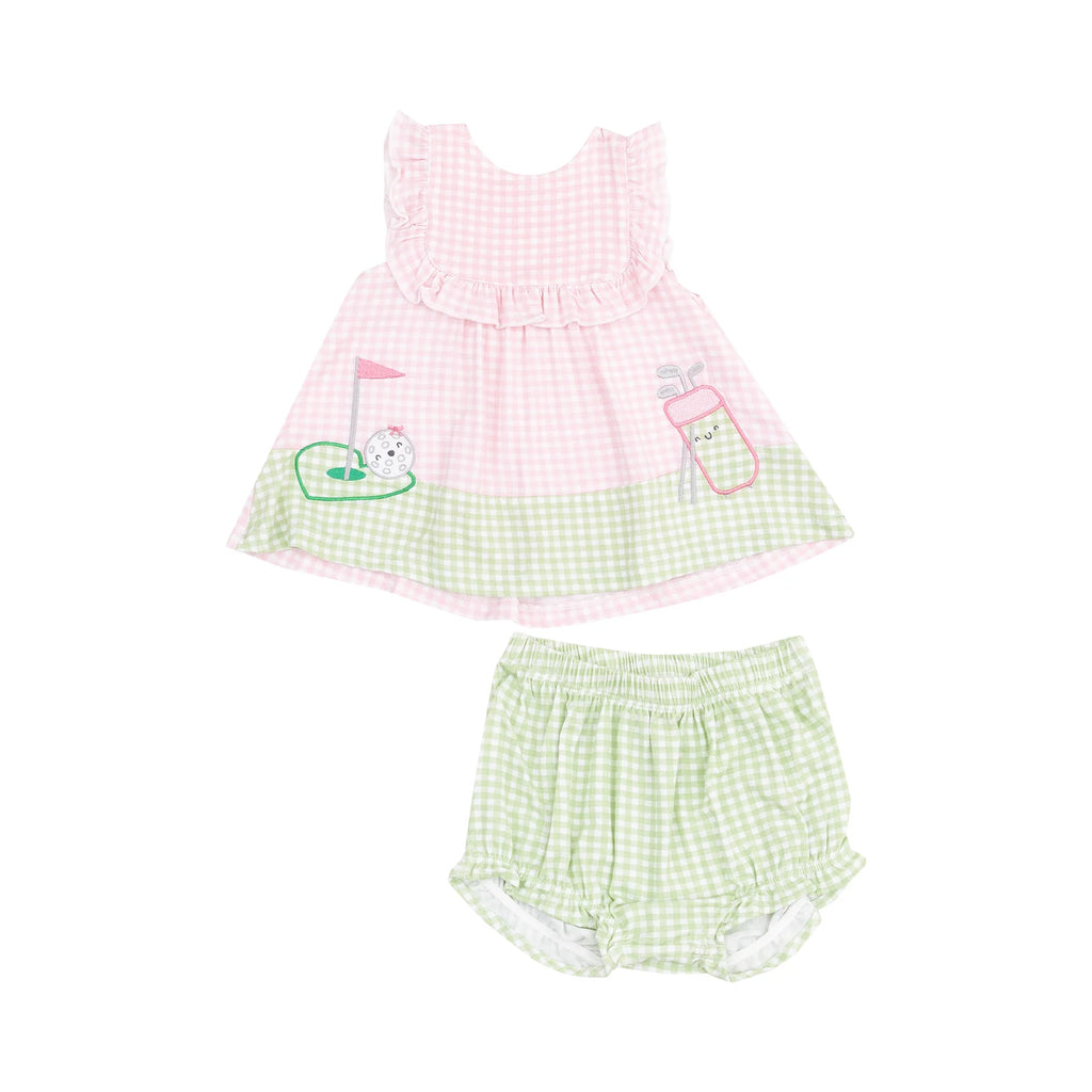 Angel Dear Ruffle Top with Applique & Bloomer - Golf