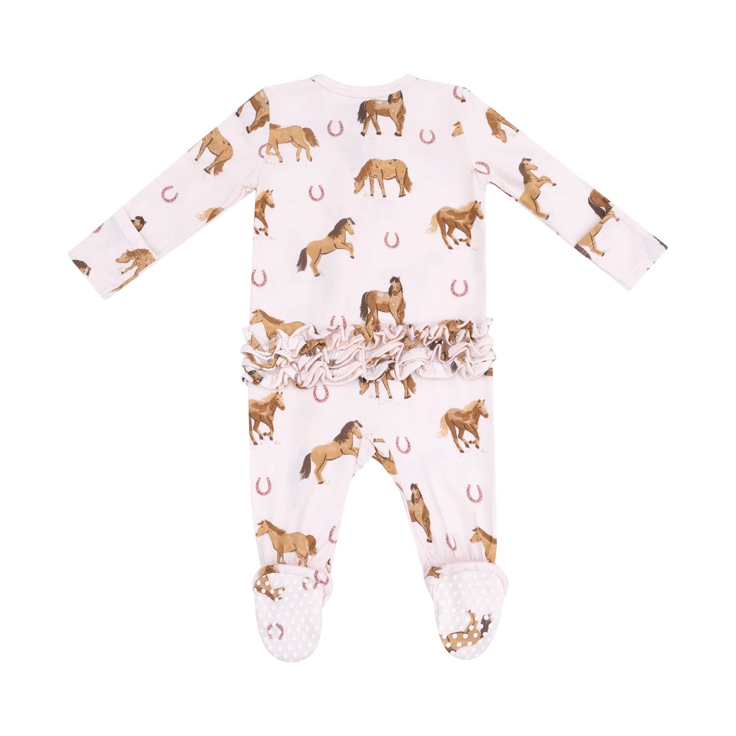 Horses Pink Ruffle Back Footie