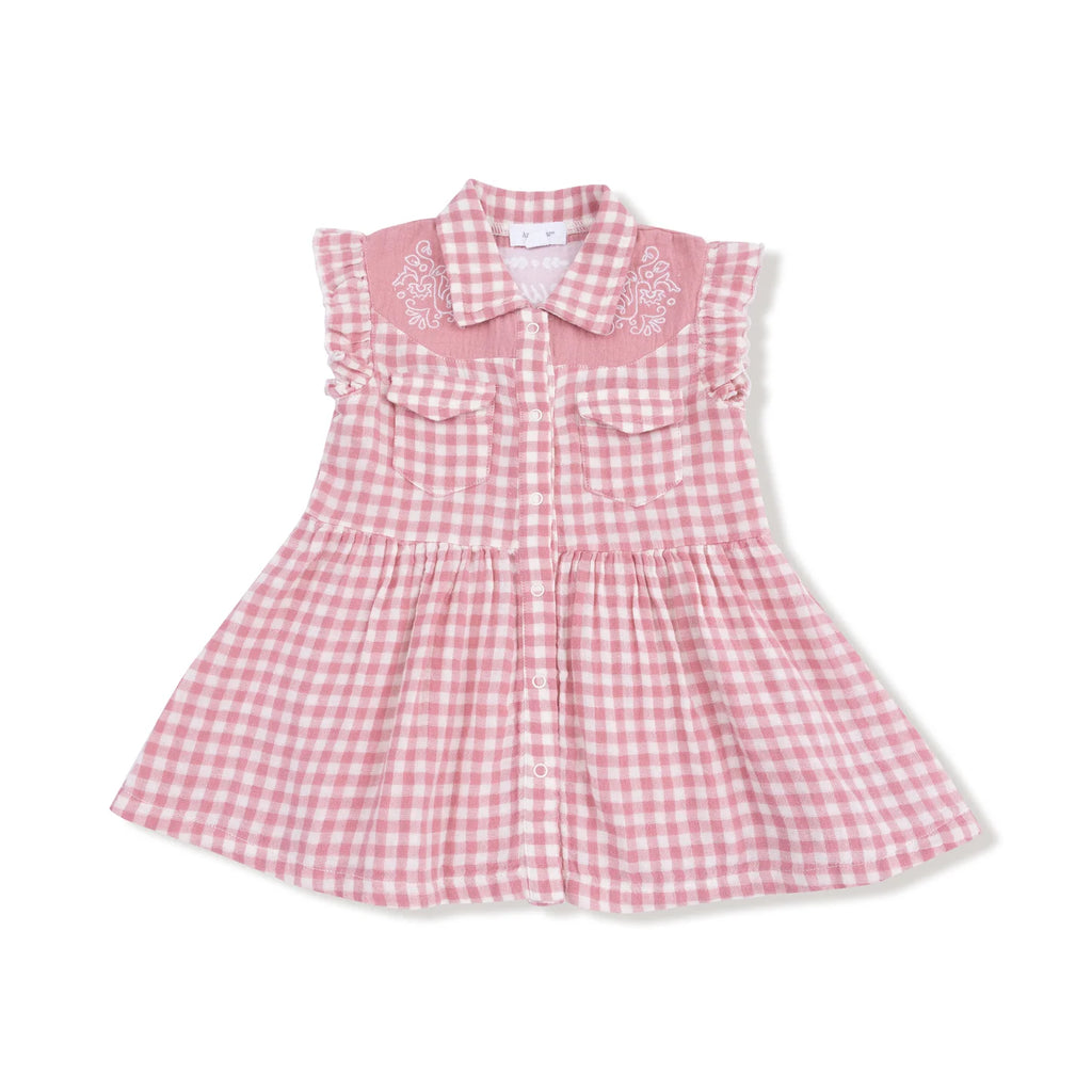 Western Pearl Snap Dress - Pink