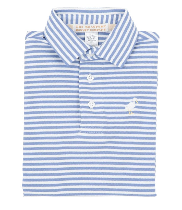 The Beaufort Bonnet Co Polo - Long Sleeve Periwinkle Stripe