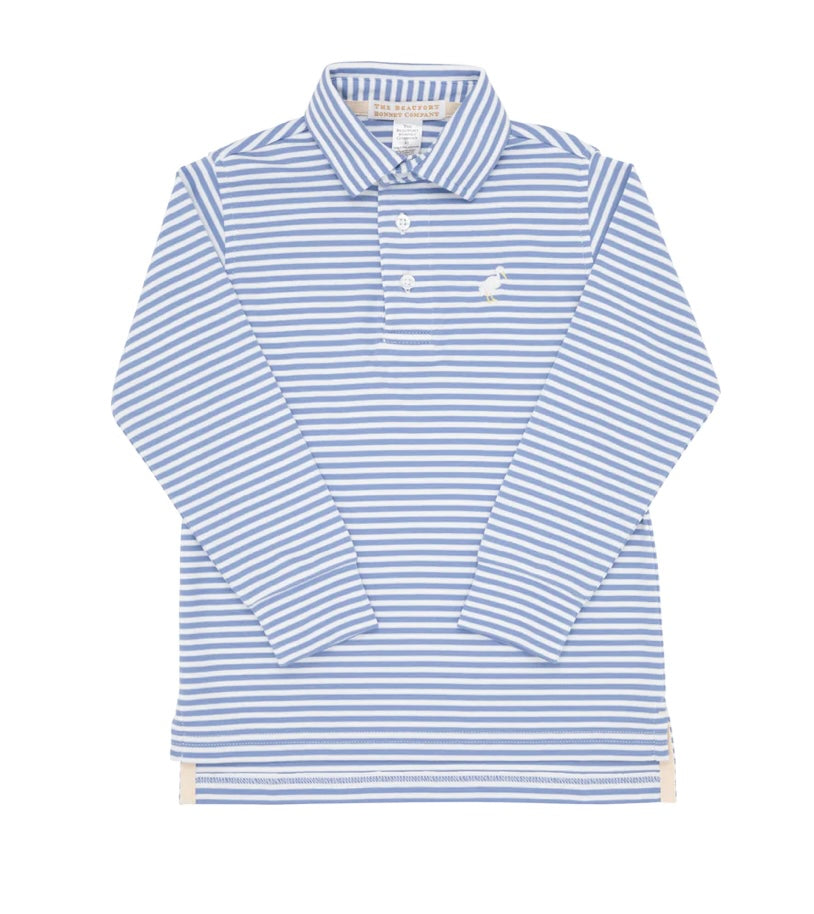 The Beaufort Bonnet Co Polo - Long Sleeve Periwinkle Stripe