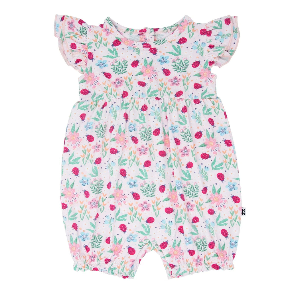 Sweet Bamboo Ladybug Flower Garden Ruffle Romper