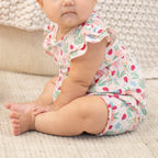 Sweet Bamboo Ladybug Flower Garden Ruffle Romper