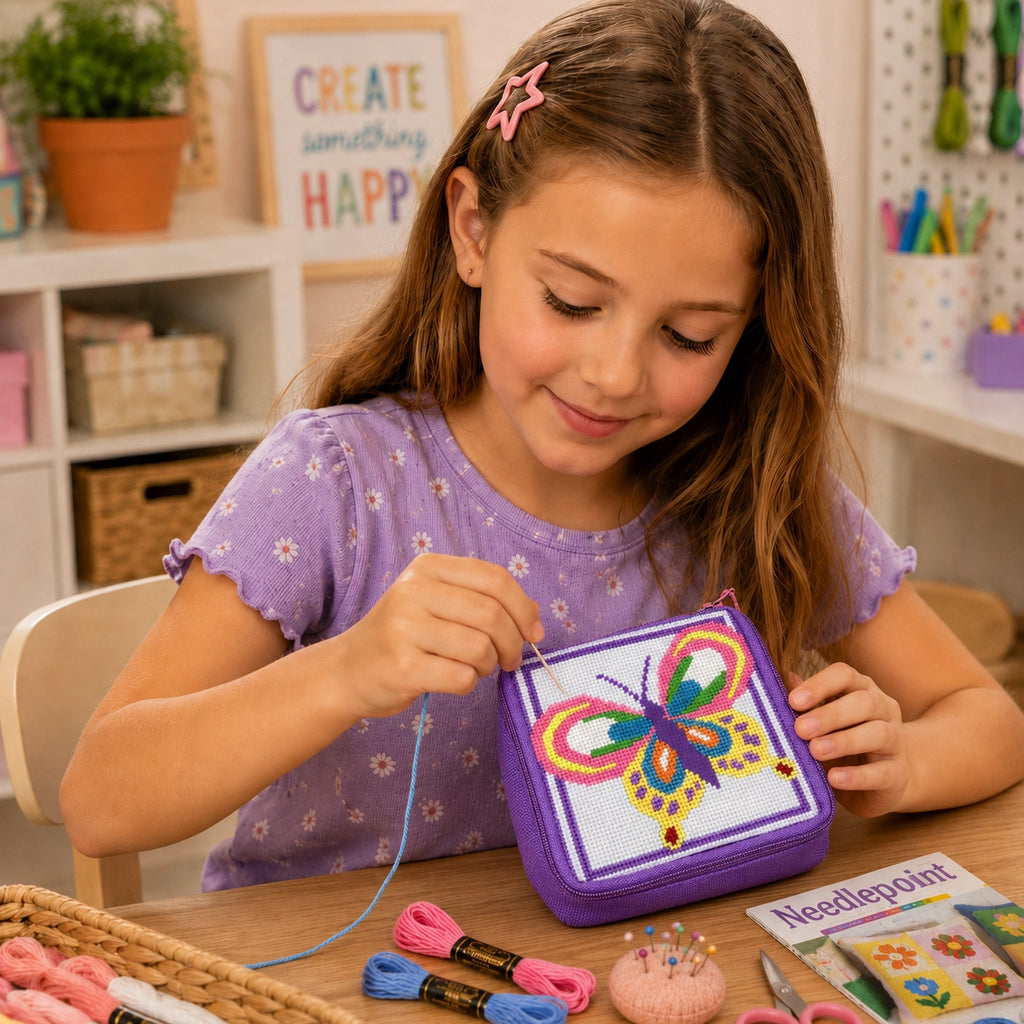 Needlepoint Butterfly Craft Pouch Kit