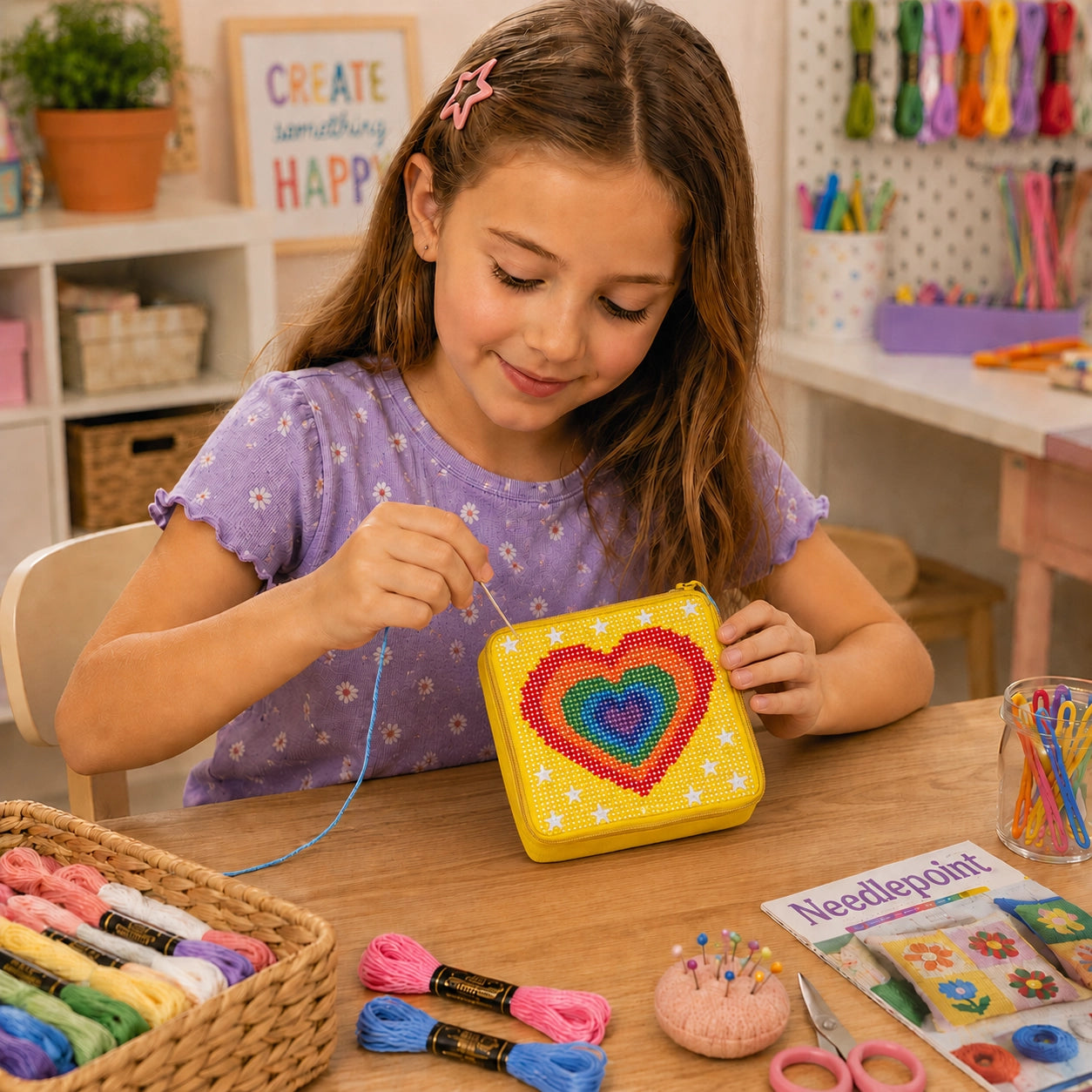 Needlepoint Heart Craft Pouch Kit