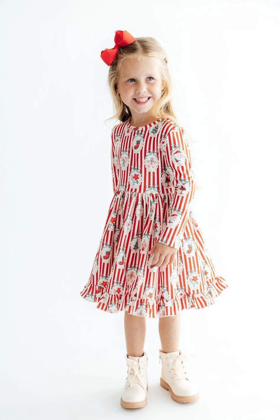 Santa's Sweet Shoppe Ruffle Hem Twirl Dress LS