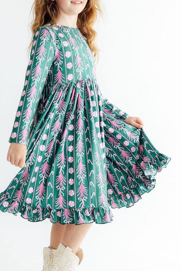 Christmas Treats Ruffle Hem Twirl Dress LS