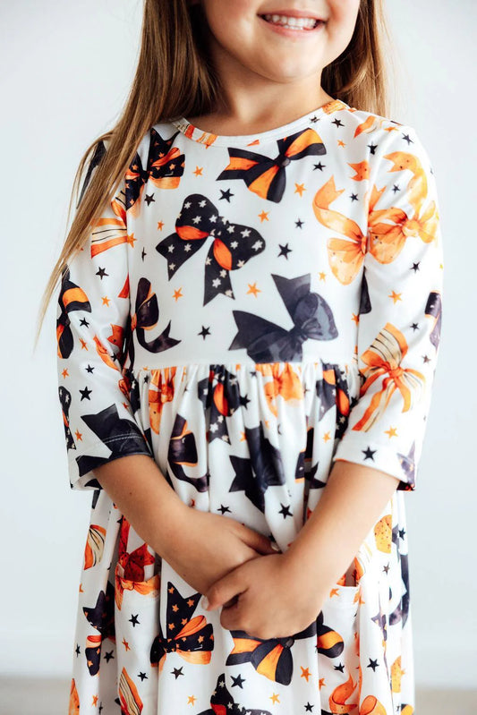 Orange & Black Bows Twirl Dress