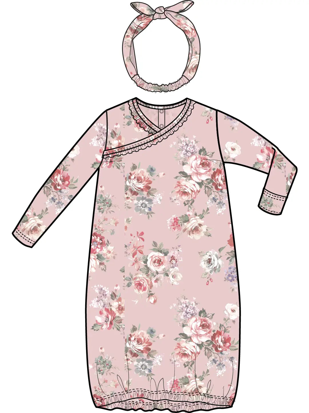 Angel Dear Knotted Gown/Headband Painterly Roses