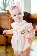Ruth & Ralph Pink Rocking Horse Smocked Bubble