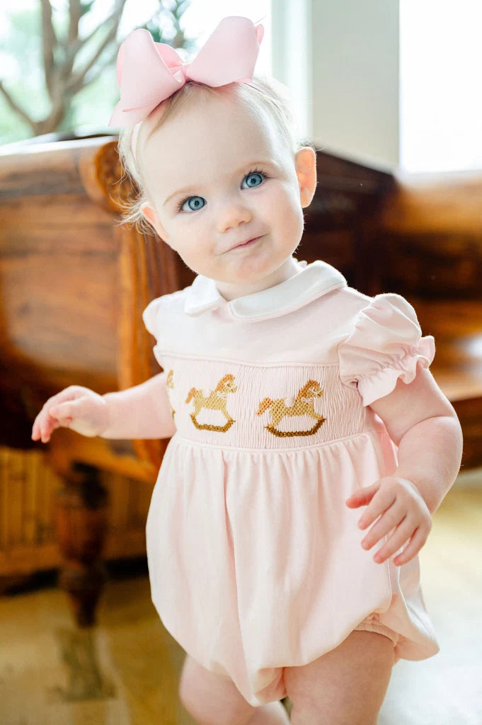 Ruth & Ralph Pink Rocking Horse Smocked Bubble