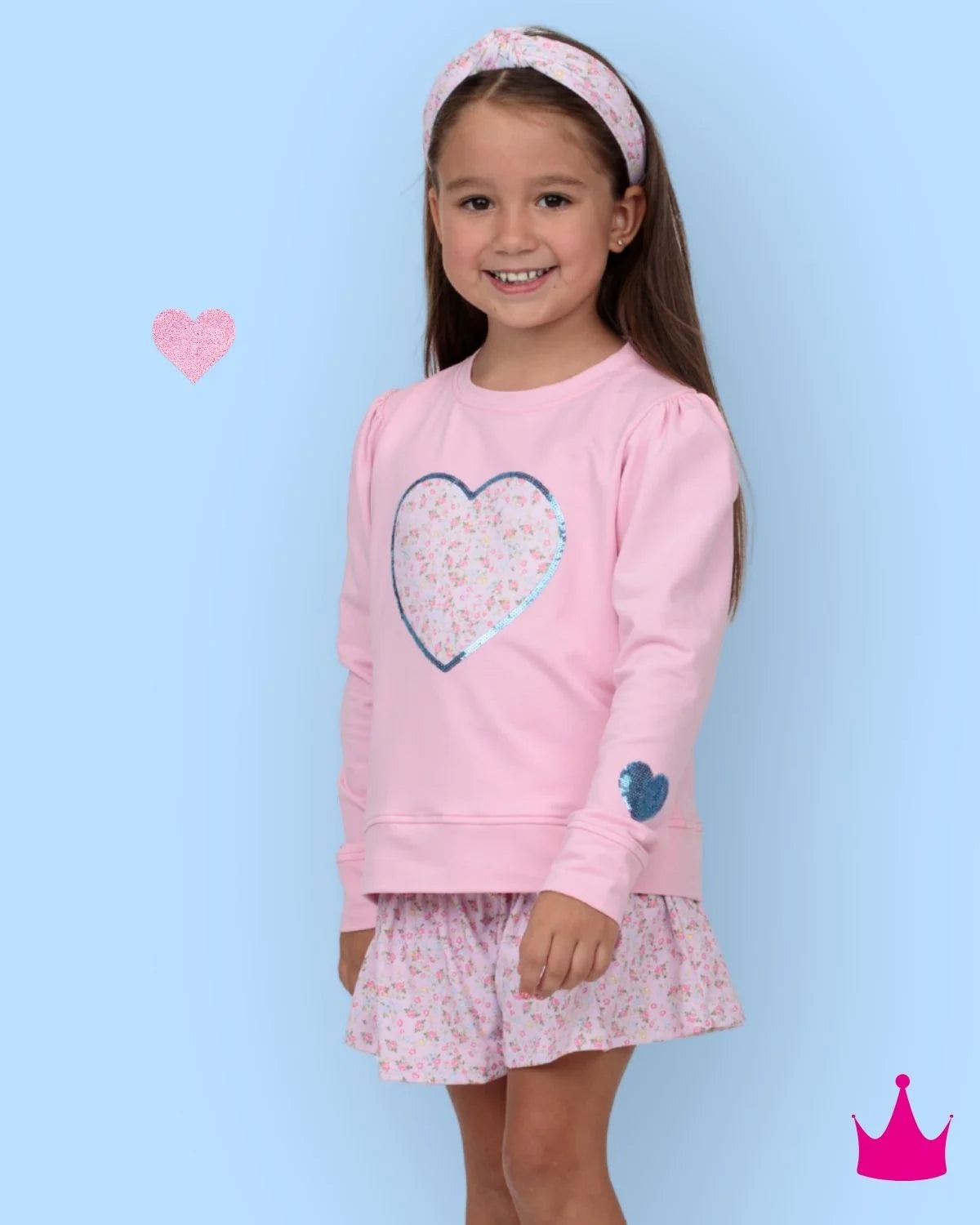 Azarhia Sequin Applique Stay Sweet Pink Holly LS Tee
