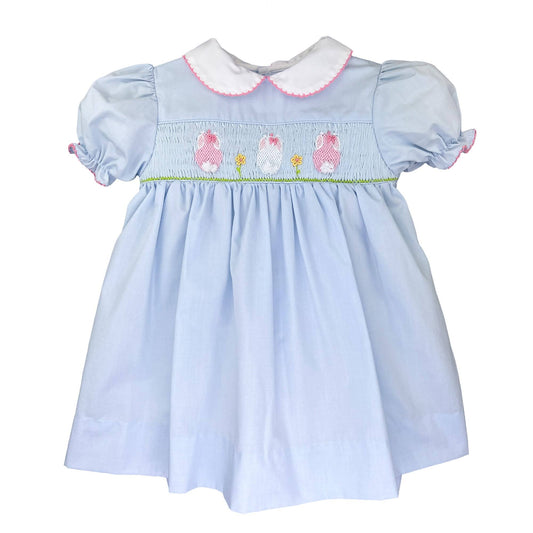 Petit Ami Smocked Bunny Blue Dress