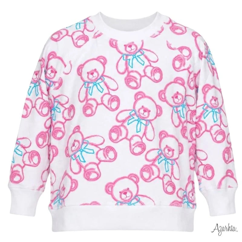 Azarhia Spray Painted Bears White Oversize Sweatshirt