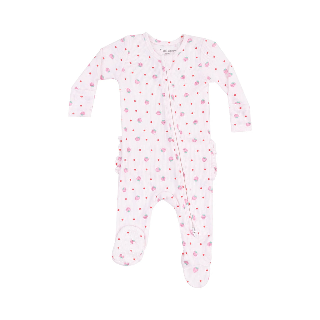Angel Dear 2 Way Zipper Footie - Strawberry Swiss Dot