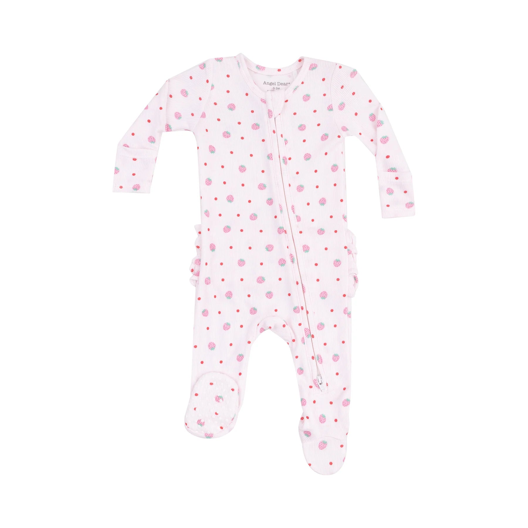 Angel Dear 2 Way Zipper Footie - Strawberry Swiss Dot