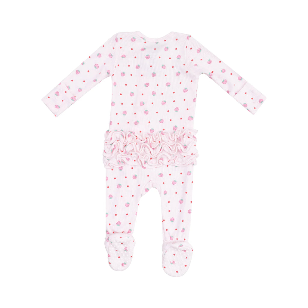 Angel Dear 2 Way Zipper Footie - Strawberry Swiss Dot