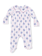 Smocked Peter Pan Snap Footie- Stripe Dot Roses