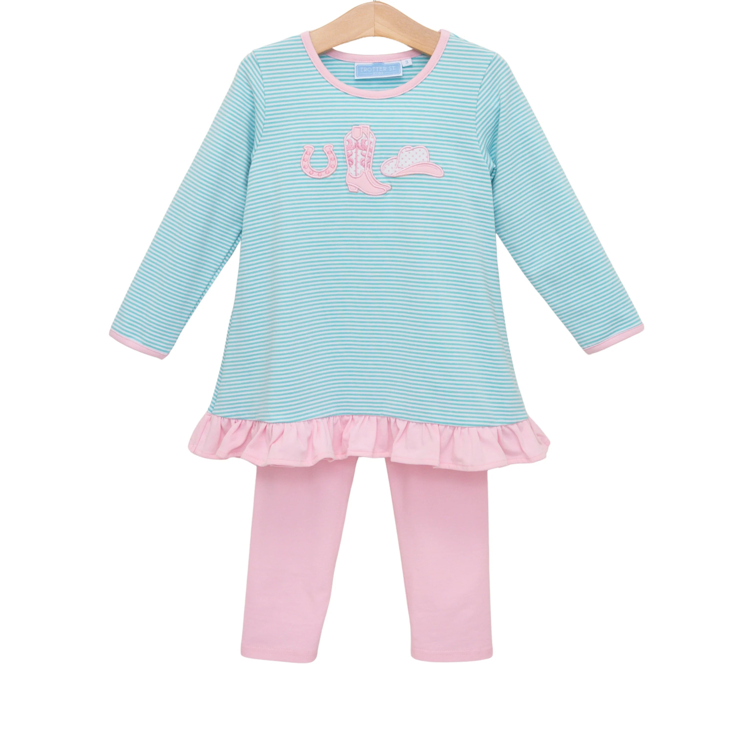 Western Ruffle Pant Set Mint/Pink