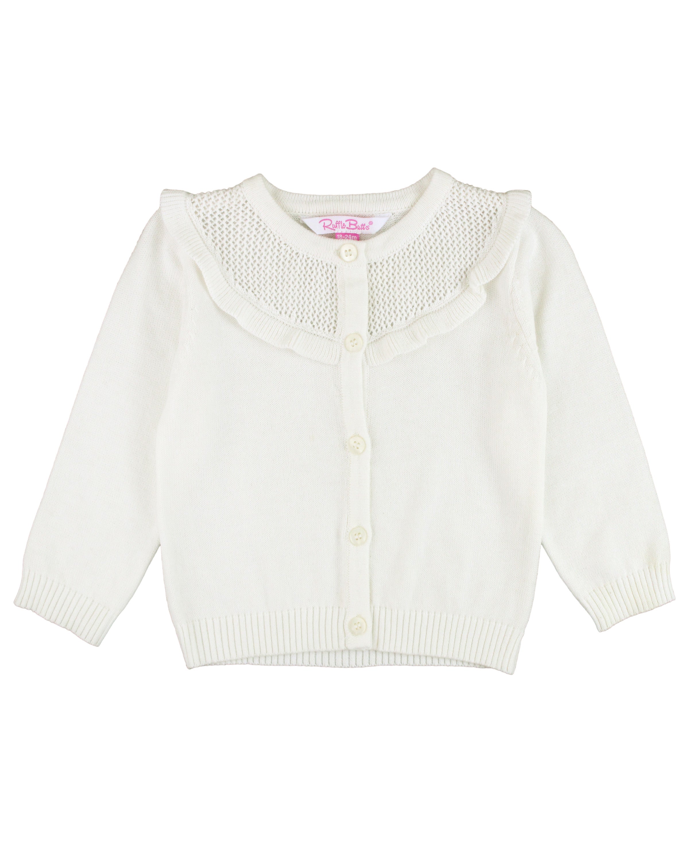 Sweater Knit Ruffle Trim Cardigan - Off White