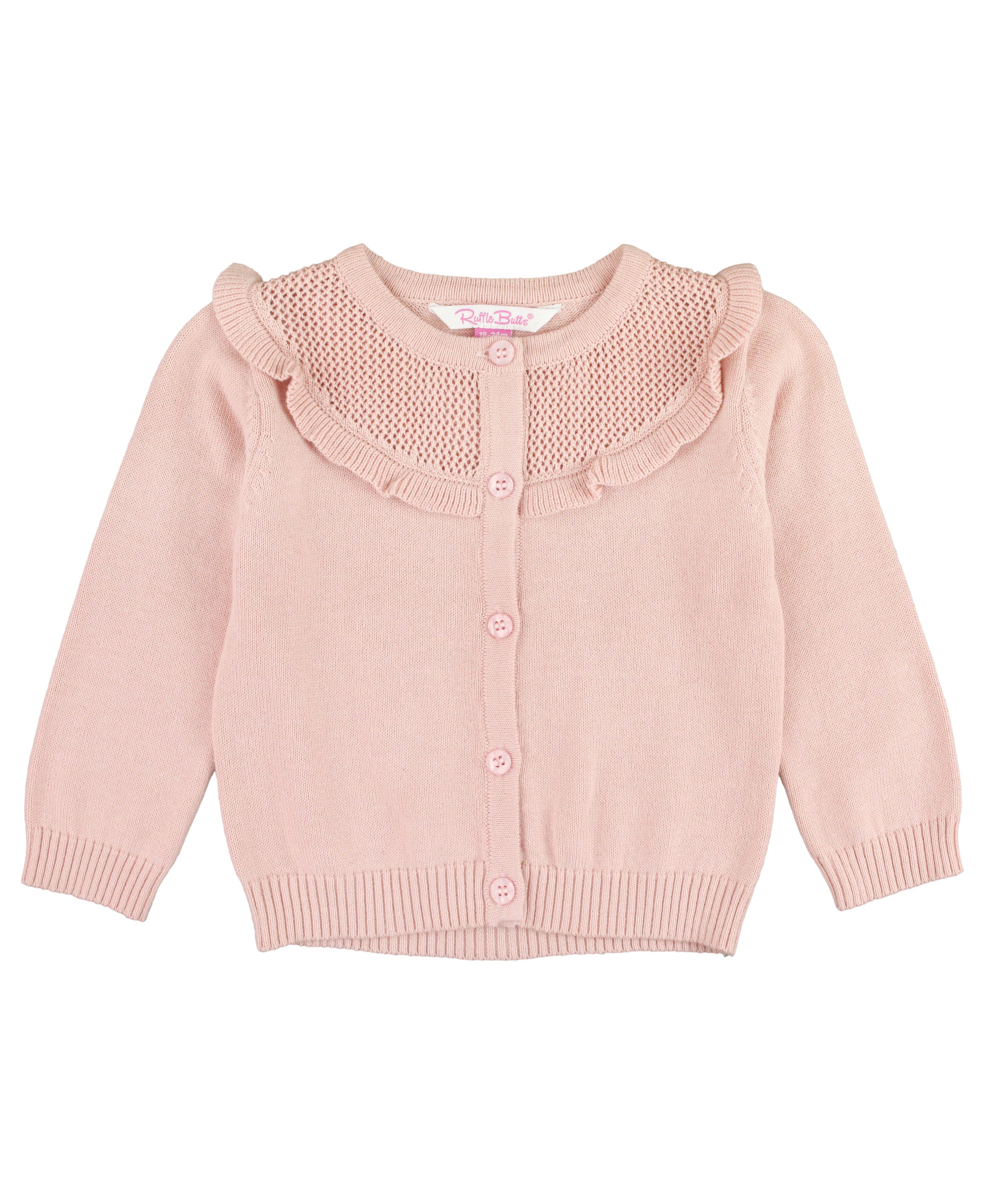 Sweater Knit Ruffle Trim Cardigan - Ballet Pink