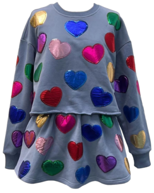 Kids Dusty Blue Rainbow Foil Heart Sweatshirt