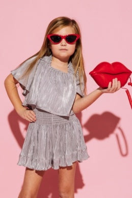 Kids Silver Pleat Flutter Top