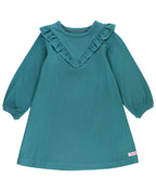 Rib Knit Long Sleeve V-Ruffle Dress