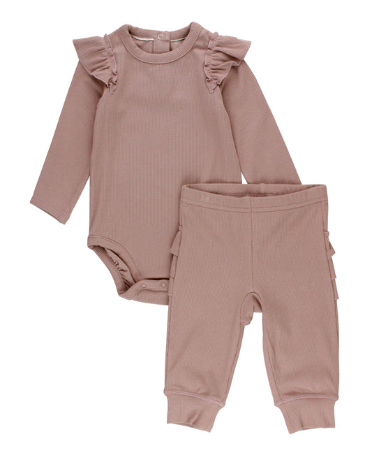 Rib Knit Ruffle Pant Set