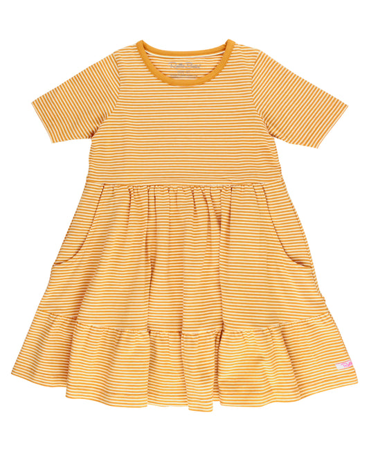 Knit Short Sleeve Ruffle Dress with Pockets