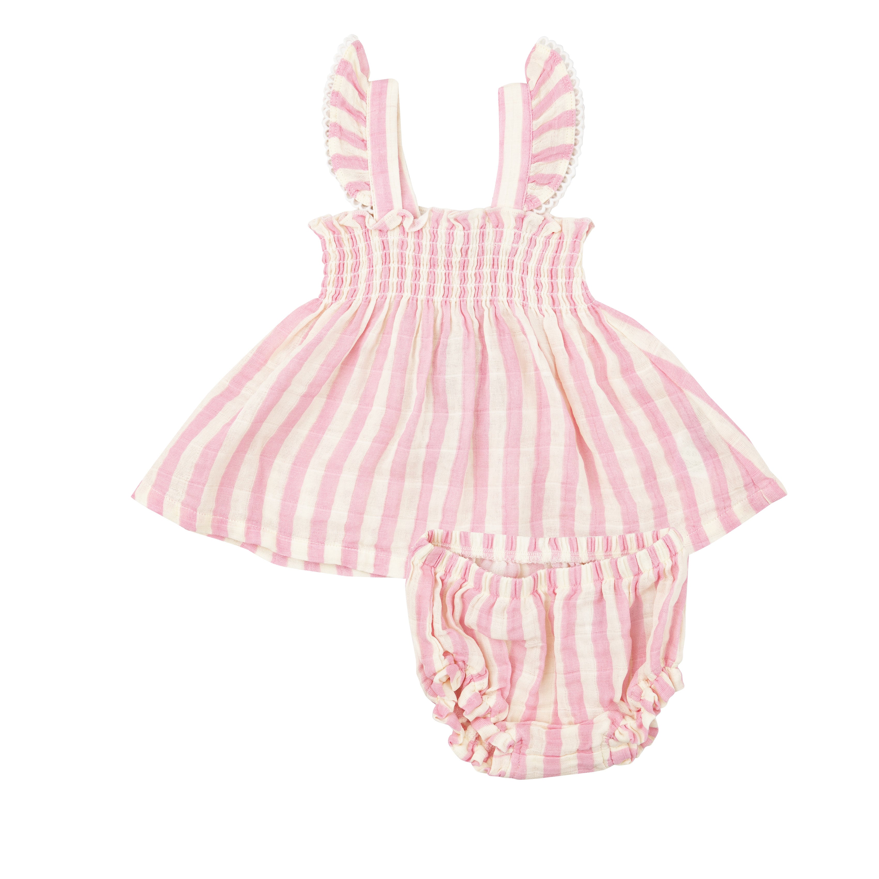 Ruffle Strap Smocked Top & Diaper Cover - Pink Stripe