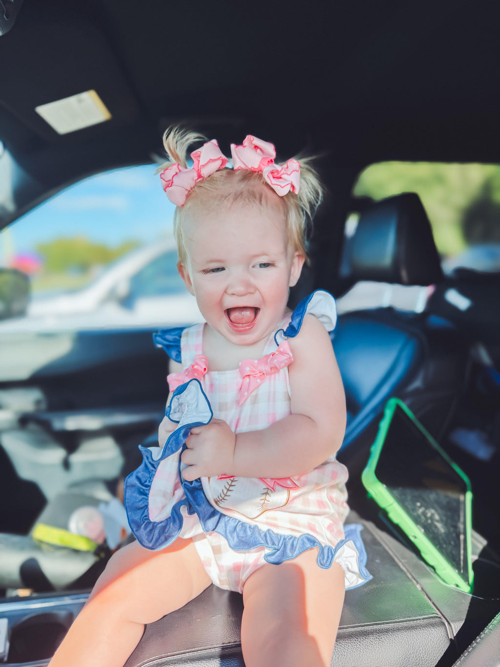 Pink Plaid Baseball Onesie
