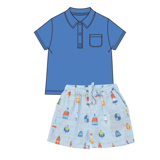 Muslin Short & Polo Shirt Set