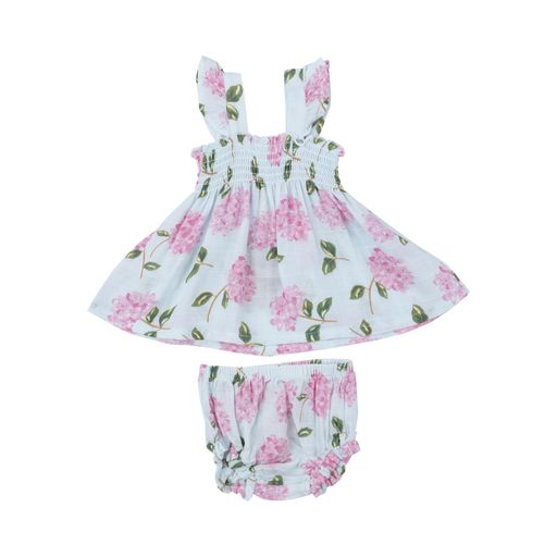 Ruffle Strap Smocked Top & Diaper Cover - Hydrangeas