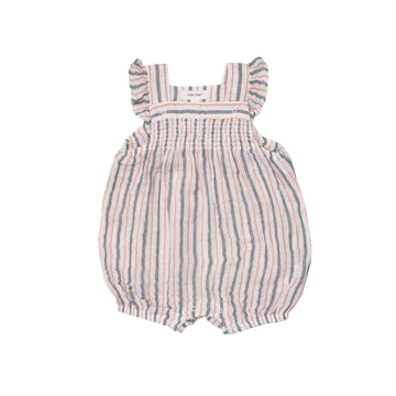 Angel Dear Nautical Ticking Smocked Overall Shortie