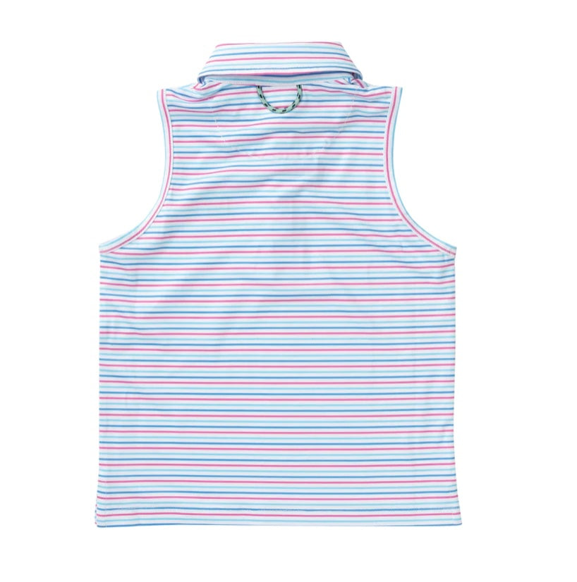 Sleeveless Performance Polo -Strawberry Moon Stripe