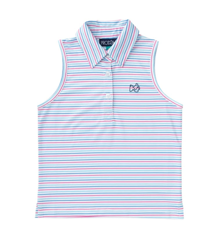 Sleeveless Performance Polo -Strawberry Moon Stripe